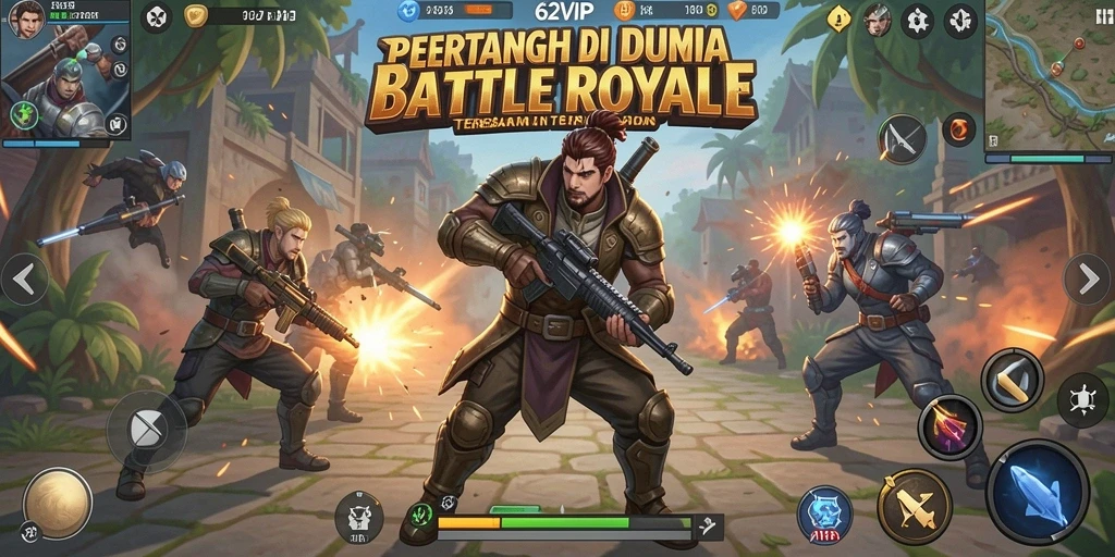 Gameplay seru 62VIP di arena Battle Royale yang mendebarkan.
