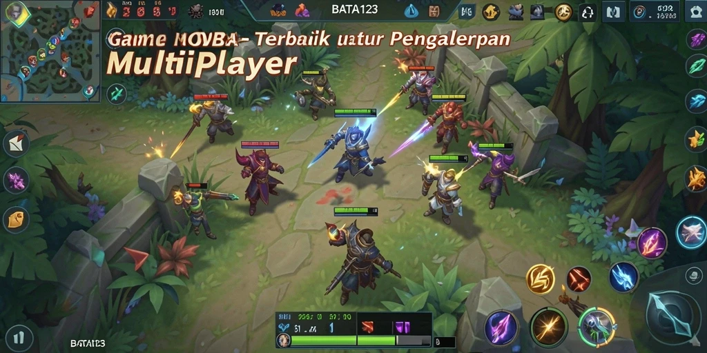 Tampilan aksi intens dari gameplay MOBA BATA123.