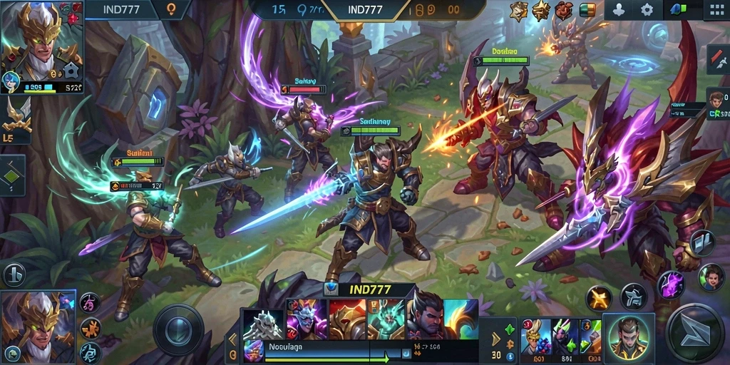 Menampilkan aksi seru gameplay MOBA di IND777.