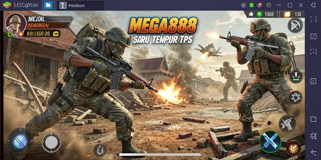 Tampilan gameplay MEGA888 yang mendebarkan di arena tempur TPS.