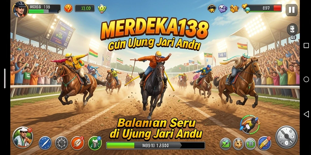 Screenshot gameplay MERDEKA138 menampilkan aksi balapan yang mendebarkan.