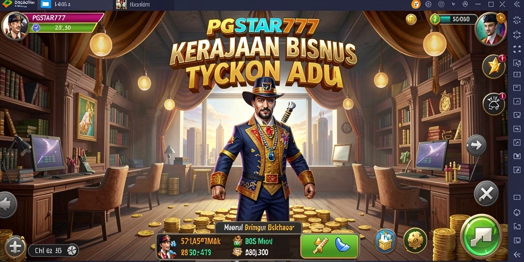 Tangkapan layar PGSTAR777 menampilkan gameplay membangun kerajaan bisnis yang seru.