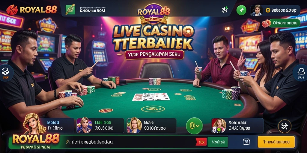 Screenshot gameplay ROYAL88 menunjukkan dealer langsung dan pemain berinteraksi.