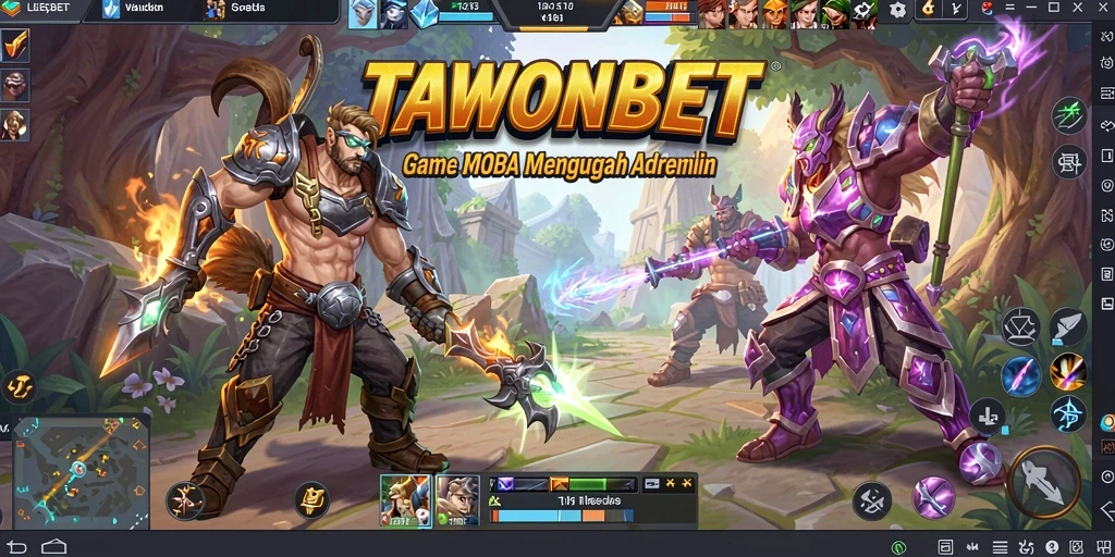 Gameplay seru TAWONBET dengan pertarungan MOBA yang intens.