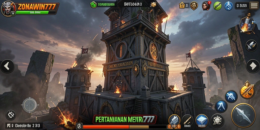 Screenshot ZONAWIN777 menampilkan aksi intens dalam Tower Defense.